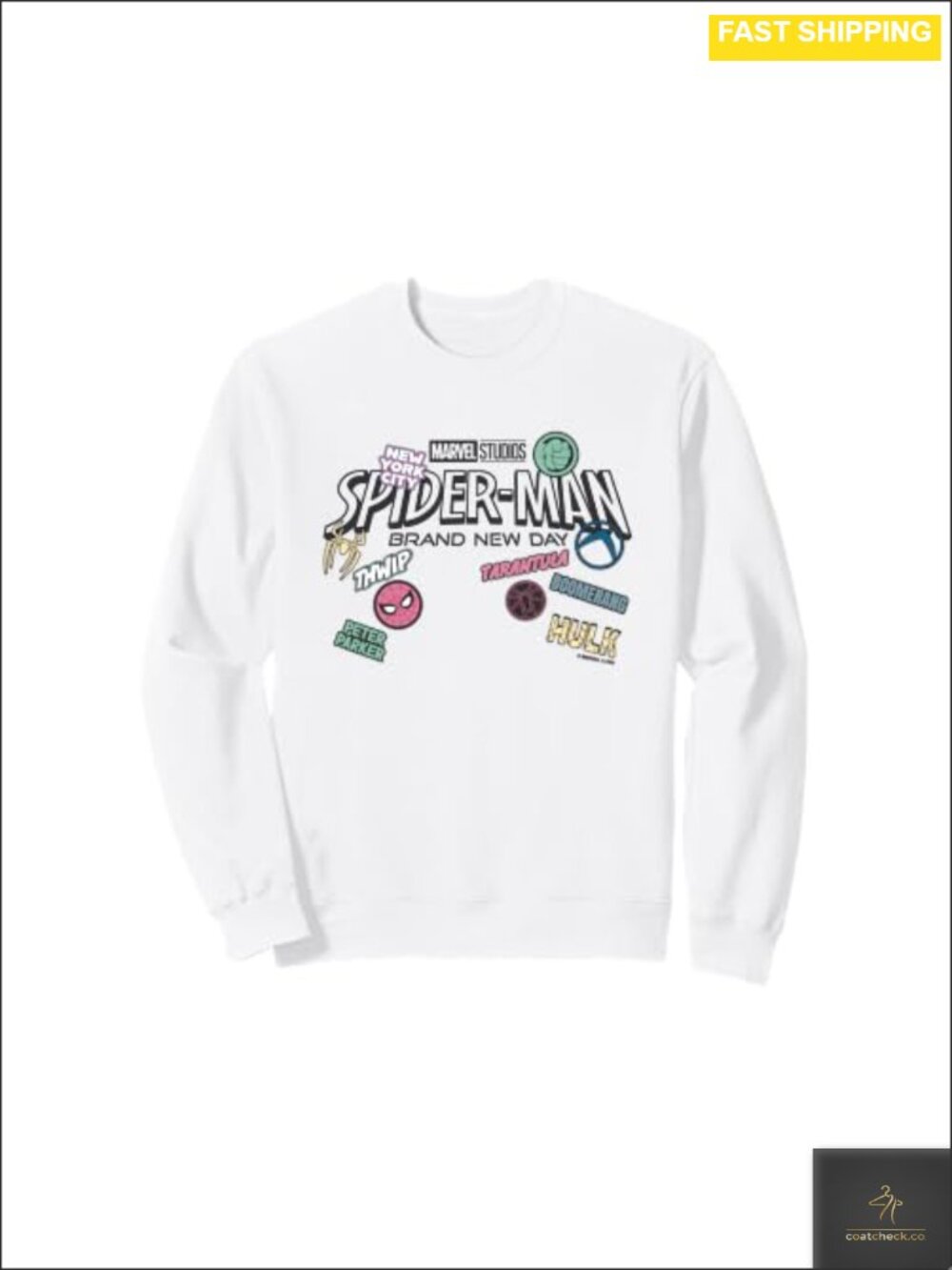 Marvel Spider-Man Sticker Collage Sweatshirt Classic Fit Twill-Taped Neck
